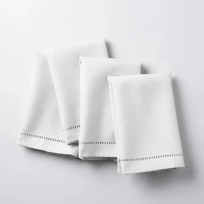 Ensemble de 4 serviettes de table ajourées en lin Blanc
