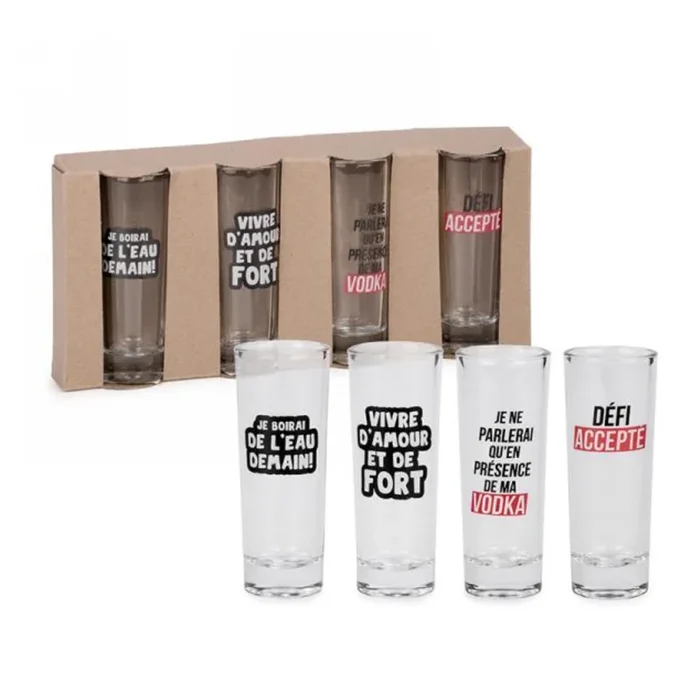 Ensemble de 4 verres à shooter avec messages