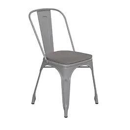 Flash Furniture CH-31230-SIL-PL1G-GG Silver Metal Indoor-Outdoor Stackable Chair with Gray Poly Resin Wood Seat