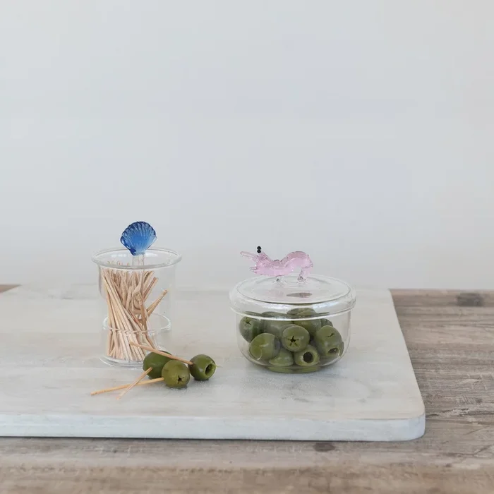 Glass Jar with Lid & Hand-Blown Shrimp Handle
