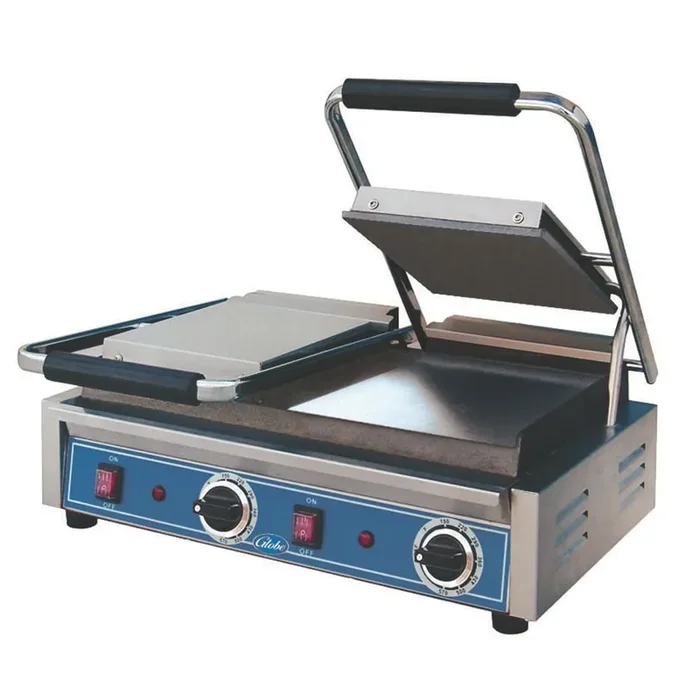 Globe Food GSGDUE10 Bistro 10″ Dual Panini Grill w/ Smooth Plates