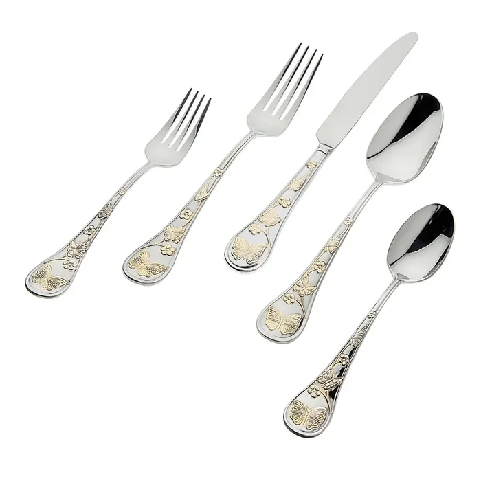 Godinger Butterfly Sandblast 20 Piece Flatware Set, Service For 4