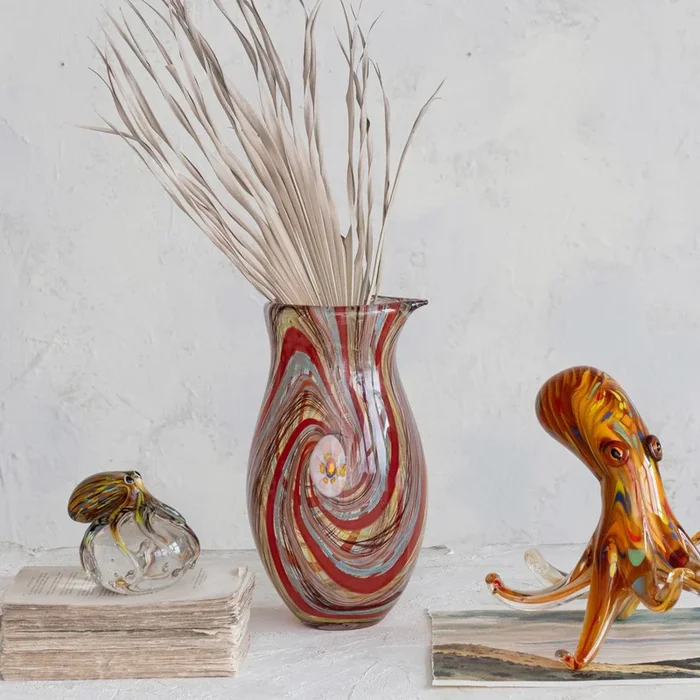 Handmade Art Glass Vase, Multi Color