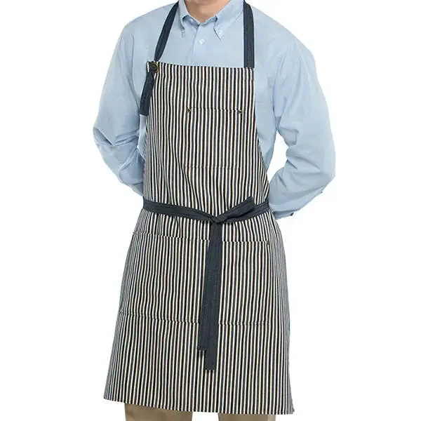 Happy Chef 4390-DNBLUS/BLU Blue Denim Stripe Bib Apron with Pockets