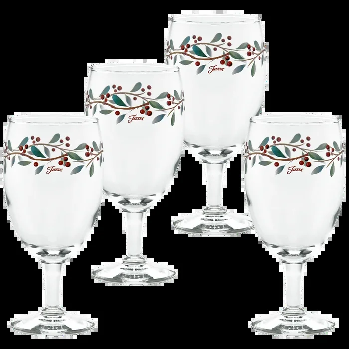 Holly Berry Christmas 16 oz. Footed Goblet – Set of 4