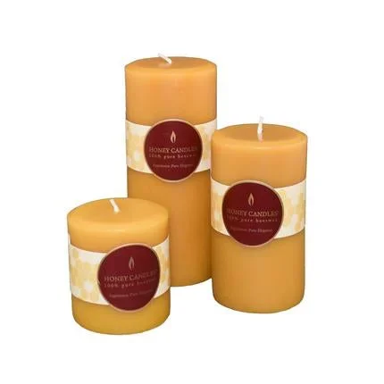 HONEY CANDLES Beeswax Pillar Candles – Natural
