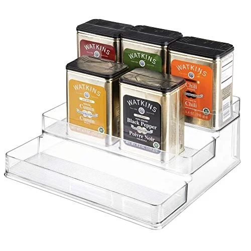 iDesign Linus Plastic Stadium Spice Racks, BPA-Free 3-Tiered Organizer for Kitchen, Pantry, Bathroom, Vanity, Office, Craft Room Storage Organization, 10.25″ x 9.25″ x 4″, Clear