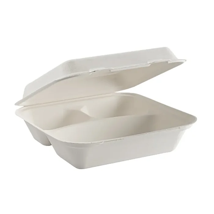 Inno-Pak BCS103-NIA White Fiber 3-Comp. Hinged Container – 200 / CS