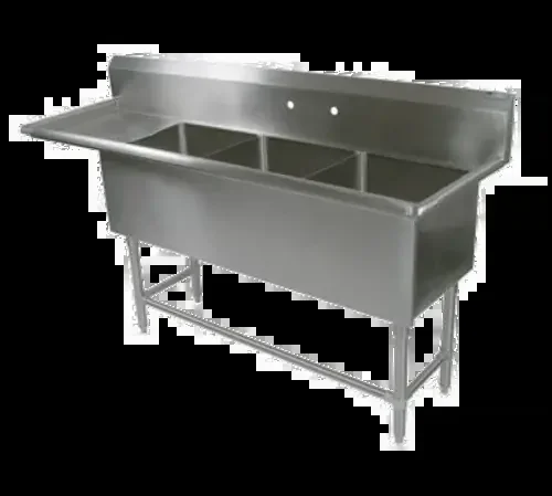 John Boos 3PB18-1D18L Commercial Sink, (3) Three Compartment, 16 Gauge Stainless Steel Construction with Stainless Steel Legs and With Left-hand Drainboard – 76.19″ W