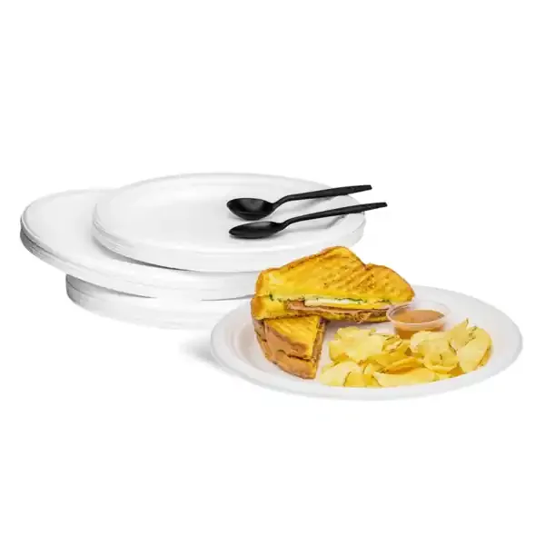 KE-BPO108-1CFF-SplitCase Karat Earth 10‘‘x8‘‘ PFAS Free Compostable Bagasse Oval Plates, White