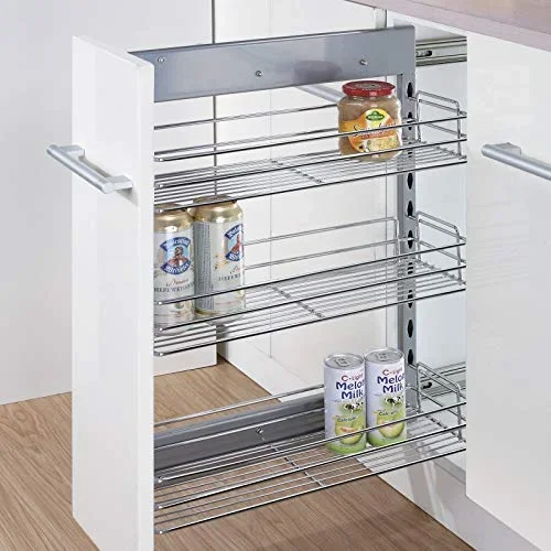 Kitchen Hardware Collection 8 Inch Pull Out Cabinet Spice Organizer 3 Tier Kitchen Spice Rack Organizer 18.5″Lx8″Wx25.9″H Pullout Sliding Shelf Chorme