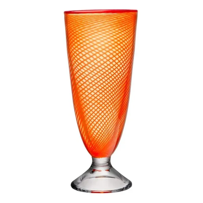 KOSTA BODA RED RIM FOOTED VASE ORANGE