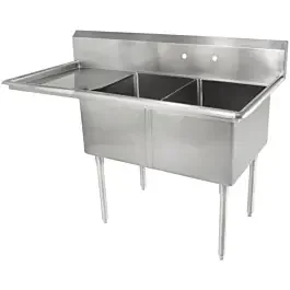 L&J LJ2424-2L 75″ 2 Compartment Sinks with 24″ x 24″ Bowls & Left Drainboard