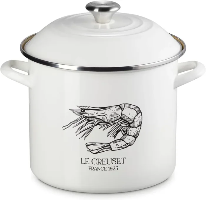 Le Creuset 10 Qt. Enamel on Steel Traditional Shrimp Stockpot w/Lid – White