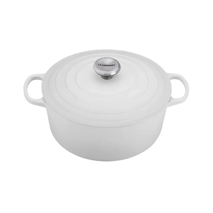 Le Creuset 7 1/4 Qt. Signature Round Dutch Oven w/Stainless Steel Knob – White- Personalized Engraving Available