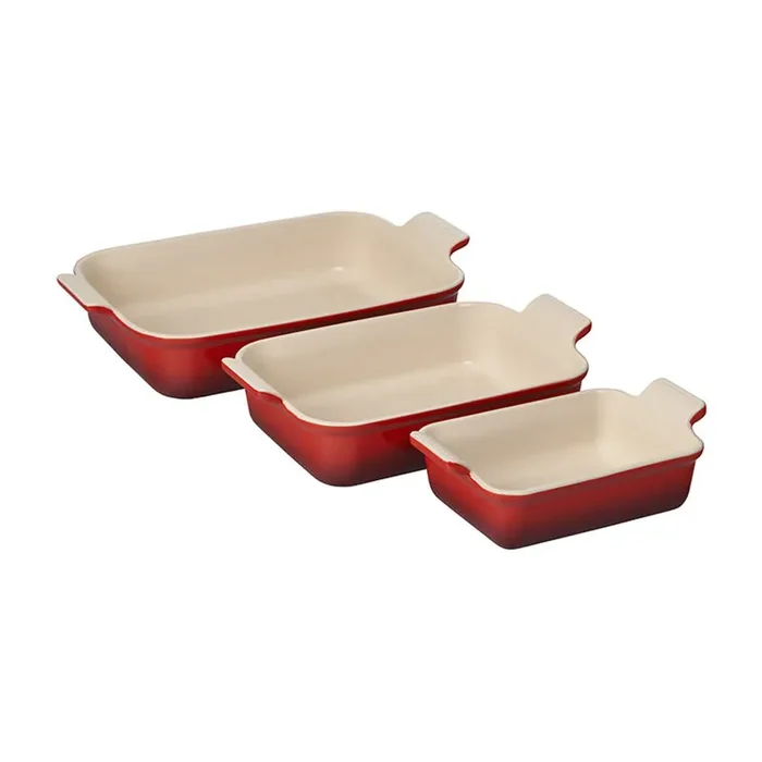 Le Creuset Heritage 3 Piece Rectangular Baking Dish Set – Cerise