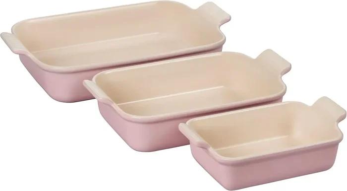 Le Creuset Set of 3 Heritage Rectangular Dishes – Chiffon Pink