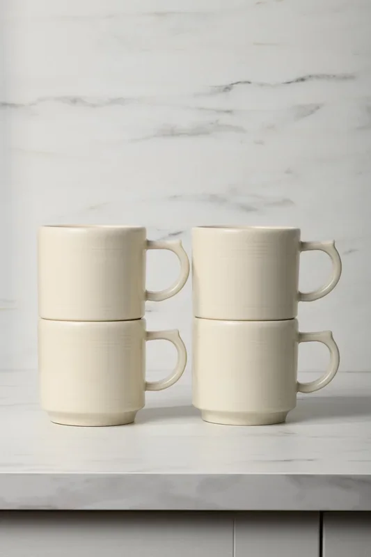 Linen 16 OZ Set of 4 Stackable Mug Set