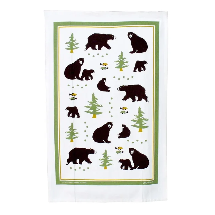 Magenta Black Bear Tea Towel