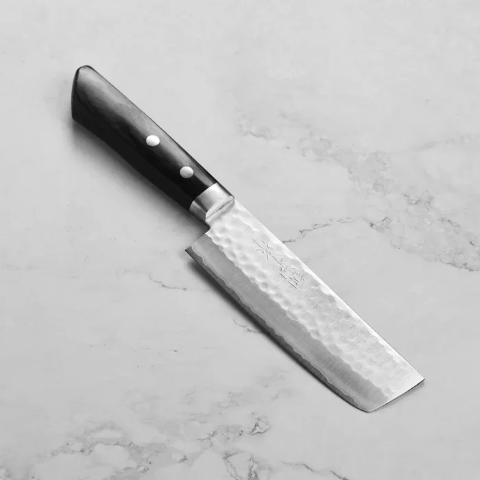 Masutani VG1 Hammered 5″ Nakiri, Black Handle