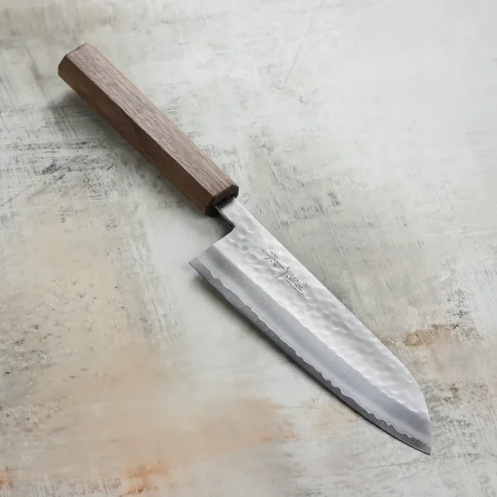 Masutani VG1 Hammered 6.7″ Santoku, Octagonal Walnut Handle