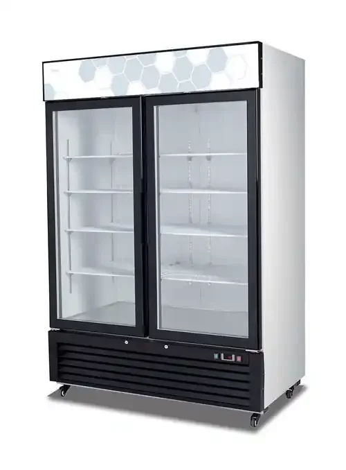 Migali C-49RM-HC Two Section Hinged Glass Door 49 cu ft 54.4″W White Coated Steel Reach-In Refrigerator Merchandisers