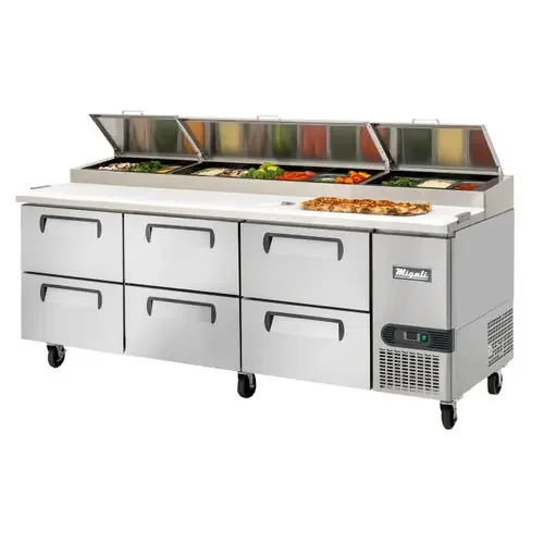 Migali C-PP93-D-HC – 93” Wide Pizza Prep Table with (6) Medium-Duty Drawers – Refrigerated Base – 28.4 Cu/Ft