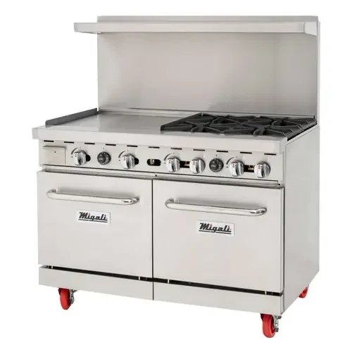 Migali C-RO4B-24GL-NG – 4 Burner Gas Range w/ 24″ Griddle and Ovens(2), Natural Gas – Left Side – 32,000 BTU/Burner