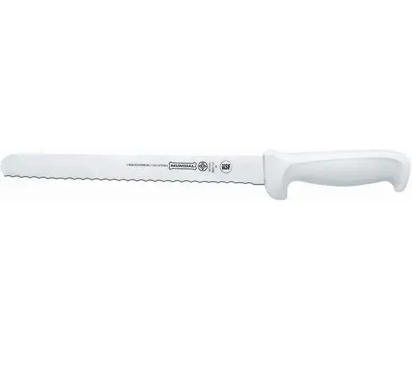 Mundial BREAD KNIFE, 10″, WHITE HANDLE, CURVED, MICRO-SERRATED EDGE