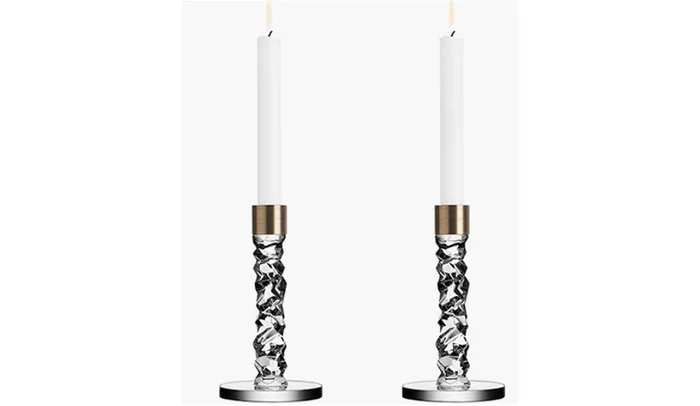 Orrefors Carat Brass Candlestick, Pair