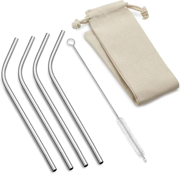 Outset Stainless Steel Bent Straws w/Bag