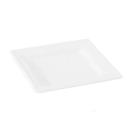 PacknWood 210APU2020AF Square White Sugarcane Plate (No added PFAs)