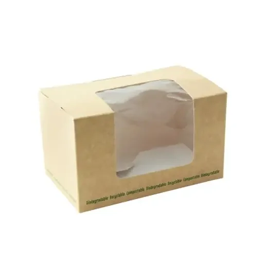 PacknWood 210BLSQ1K Brown compostable wrap box with PLA window