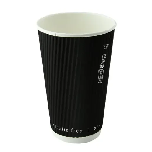 PacknWood 210GCRWB20N Black Rippled Wall Cup Plastic Free