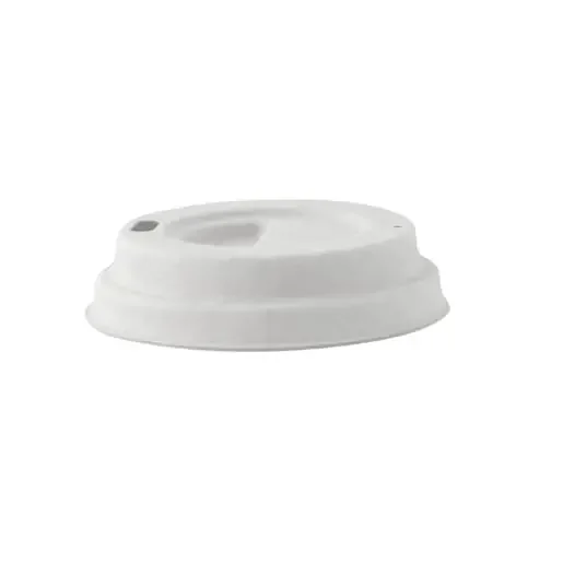 PacknWood 210LPU62DW White sugarcane fiber coffee cup lid with hole for 4oz (No added PFAs)