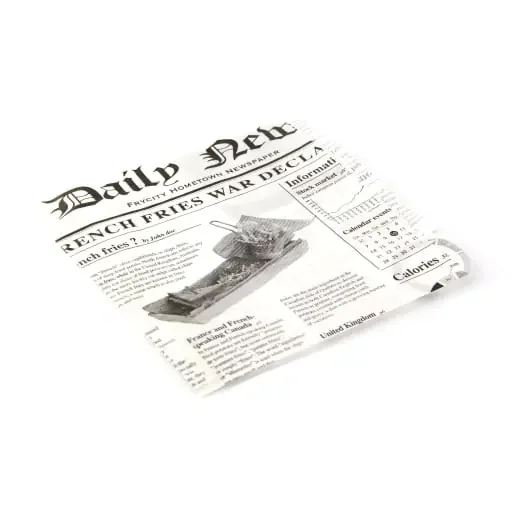 PacknWood 2CHPAPNEWS171 Greaseproof White Bag Opens 2 Sides with Newspaper Design