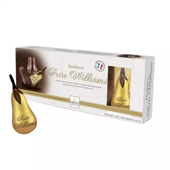 Pear-Shaped Dark Chocolates with Poire Williams Liqueur in Box 100g