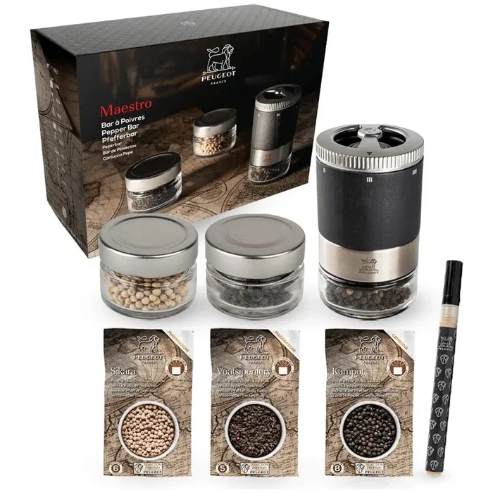 Peugeot Maestro Pepper Mill w/ 3 Pepper Varieties Set