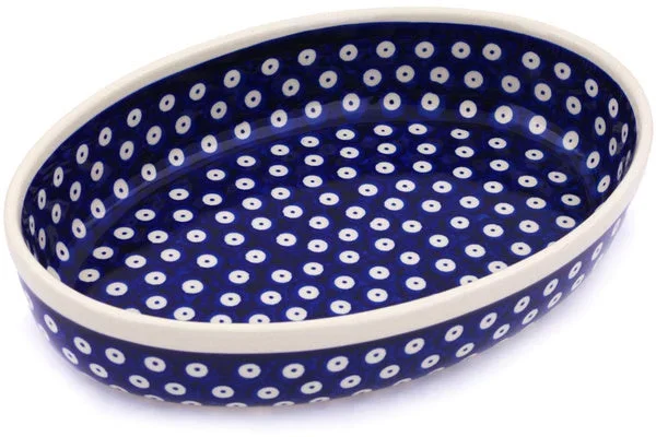 Polish Pottery 11″ Oval Baker Blue Eyes
