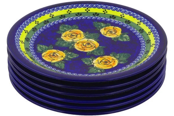 Polish Pottery 11″ Set of 6 Plates Cabbage Roses