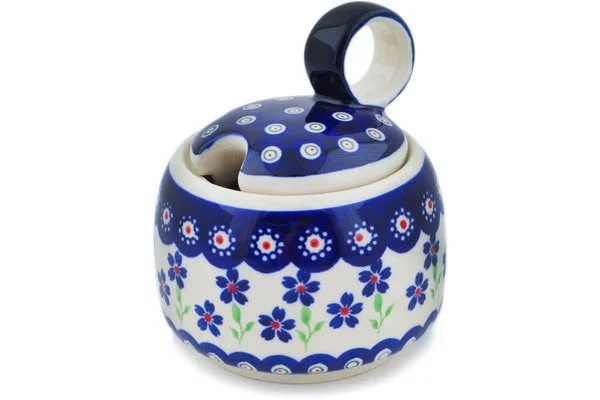 Polish Pottery 11 oz Sugar Bowl Bright Peacock Daisy