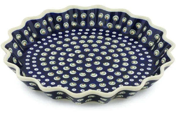 Polish Pottery 13″ Fluted Pie Dish Peacock Eyes