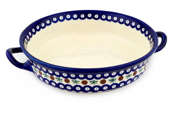 Polish Pottery 13″ Round Baker with Handles Mosquito