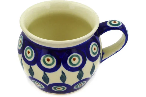 Polish Pottery 5 oz Bubble Mug Peacock Leaves