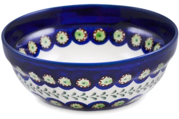 Polish Pottery 6″ Bowl Green Laurel Peacock