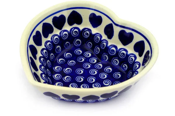 Polish Pottery 6″ Heart Shaped Bowl Heart Swirls