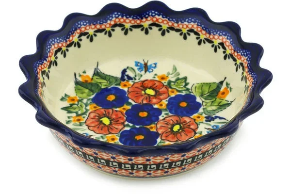 Polish Pottery 6″ Pie Dish Spring Splendor UNIKAT