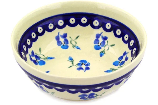 Polish Pottery 7″ Bowl Cobalt Pansy