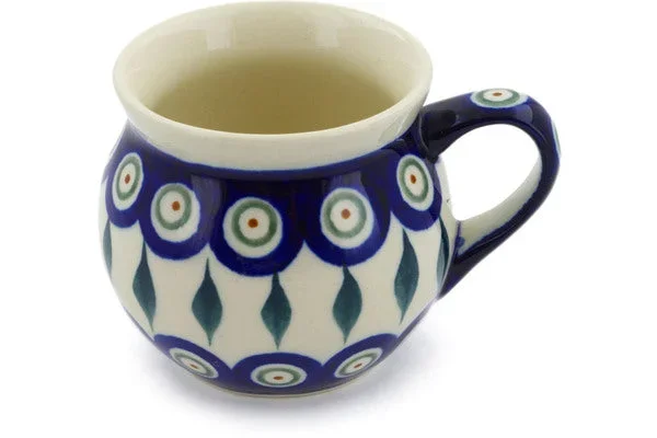 Polish Pottery 7 oz Bubble Mug Peacock Leaves