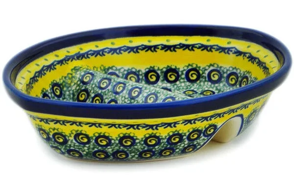 Polish Pottery 8″ Divided Dish Peacock Bumble Bee